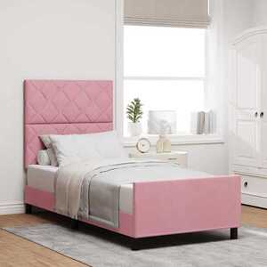 Imagine vidaXL Pat cu arcuri cu headboard Roz 100 x 200 cm Catifea