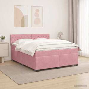 Imagine vidaXL Pat box spring cu saltea și LED Roz 200 x 200 cm Catifea