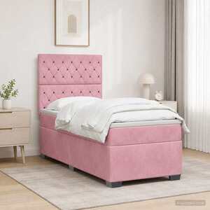 Imagine vidaXL Pat boxspring cu saltea cu headboard Roz 100 x 200 cm Catifea