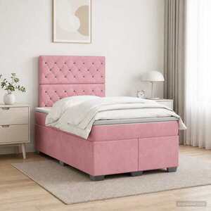 Imagine vidaXL Pat boxspring cu saltea cu headboard Roz 120 x 190 cm Catifea
