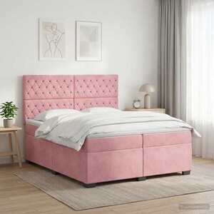 Imagine vidaXL Pat boxspring cu saltea cu headboard Roz 200 x 200 cm Catifea