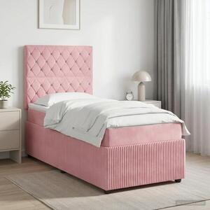 Imagine vidaXL Pat boxspring cu saltea cu headboard Roz 100 x 200 cm Catifea