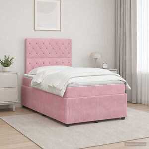 Imagine vidaXL Pat boxspring cu saltea cu headboard Roz 120 x 190 cm Catifea