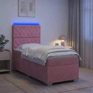 Imagine vidaXL Pat boxspring cu saltea cu benzi LED Roz 100 x 200 cm Catifea