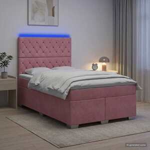 Imagine vidaXL Pat boxspring cu saltea cu benzi LED Roz 120 x 190 cm Catifea