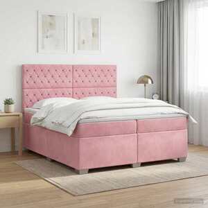 Imagine vidaXL Pat boxspring cu saltea cu benzi LED Roz 200 x 200 cm Catifea