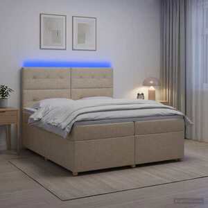 Imagine vidaXL Pat boxspring cu saltea cu benzi LED Crem 200 x 200 cm Țesătură