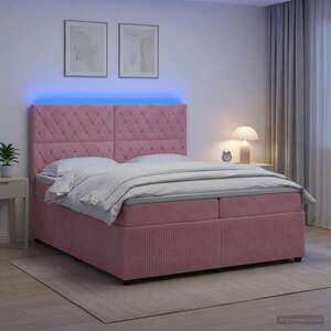 Imagine vidaXL Pat cu arcuri LED și saltea Roz 200 x 200 cm Catifea