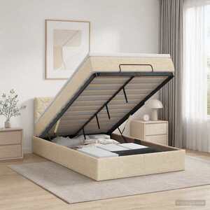Imagine vidaXL Pat Ottoman cu Saltea și LED Crem 120 x 200 cm Țesătură