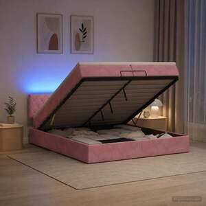 Imagine vidaXL Pat Ottoman cu Saltea și LED Roz 200 x 200 cm Catifea