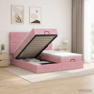 Imagine vidaXL Pat ottoman cu saltea cu headboard 2 buc. Roz Catifea