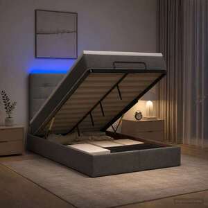 Imagine vidaXL Pat Ottoman cu Saltea și LED Gri închis 120 x 190 cm Țesătură