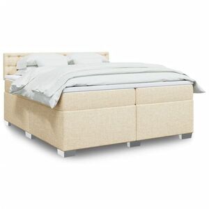Imagine vidaXL Pat box spring cu saltea, crem, 200x200 cm, textil