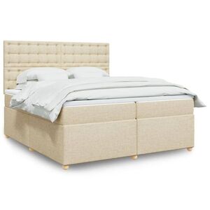 Imagine vidaXL Pat box spring cu saltea, crem, 200x200 cm, textil