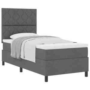 Imagine vidaXL Pat cu arcuri cu headboard Gri închis 100 x 200 cm țesătură