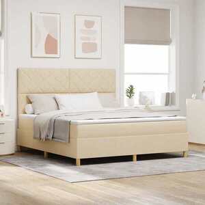 Imagine vidaXL Pat cu arcuri cu headboard Crem 180 x 200 cm țesătură