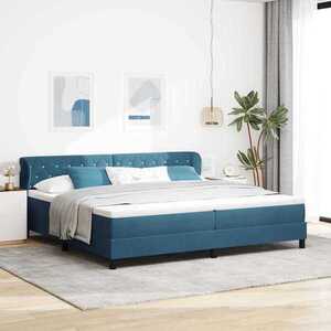 Imagine vidaXL Pat cu arcuri cu saltea Albastru închis 200 x 200 cm Catifea
