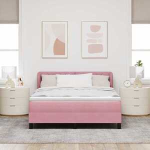 Imagine vidaXL Pat cu arcuri cu headboard Roz 140 x 190 cm Catifea