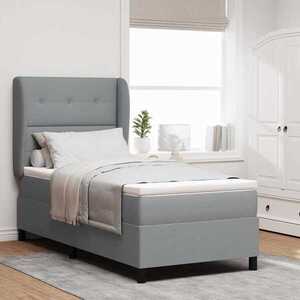 Imagine vidaXL Pat cu arcuri cu headboard Gri deschis 100 x 200 cm țesătură