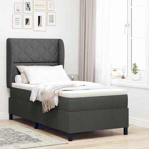 Imagine vidaXL Pat cu arcuri cu headboard Gri închis 90 x 190 cm țesătură