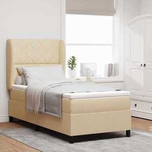 Imagine vidaXL Pat cu arcuri cu headboard Crem 90 x 190 cm țesătură