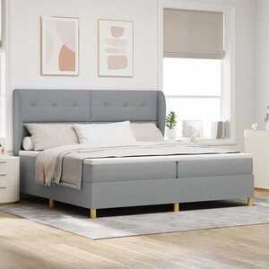 Imagine vidaXL Pat cu arcuri cu headboard Gri deschis 200 x 200 cm țesătură