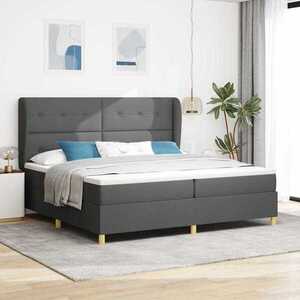 Imagine vidaXL Pat cu arcuri cu headboard Gri închis 200 x 200 cm țesătură