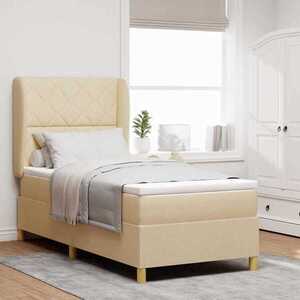 Imagine vidaXL Pat cu arcuri cu headboard Manual Crem 190 x 90 cm țesătură