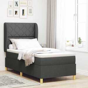 Imagine vidaXL Pat cu arcuri cu headboard Gri închis 200 x 90 cm țesătură