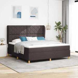 Imagine vidaXL Pat cu arcuri cu headboard Maro închis 200 x 180 cm țesătură