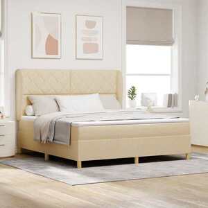 Imagine vidaXL Pat cu arcuri cu headboard Manual Crem 200 x 180 cm țesătură