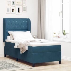 Imagine vidaXL Pat cu arcuri cu headboard Albastru închis 200 x 100 cm Catifea