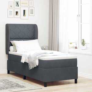 Imagine vidaXL Pat cu arcuri cu headboard Gri închis 200 x 80 cm Catifea