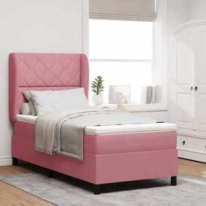 Imagine vidaXL Pat cu arcuri cu headboard Manual Roz 200 x 100 cm Catifea