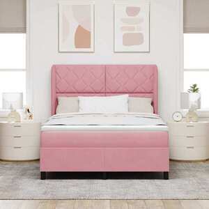 Imagine vidaXL Pat cu arcuri cu headboard Manual Roz 190 x 140 cm Catifea