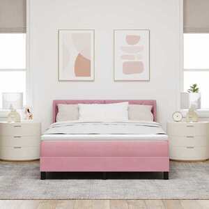 Imagine vidaXL Pat cu arcuri cu headboard Manual Roz 190 x 140 cm Catifea