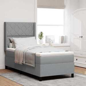 Imagine vidaXL Pat cu arcuri cu pernă Manual Gri deschis 200 x 90 cm țesătură