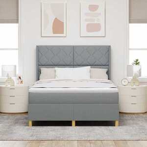 Imagine vidaXL Pat cu arcuri cu headboard Gri deschis 140 x 190 cm țesătură