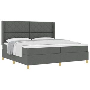 Imagine vidaXL Pat cu arcuri cu headboard Gri închis 200 x 200 cm țesătură