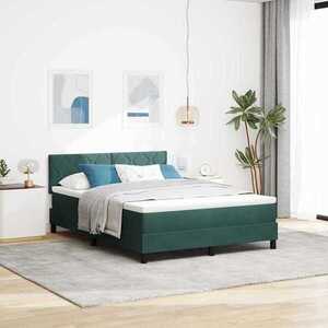 Imagine vidaXL Pat cu arc LED cu headboard Verde închis 160 x 200 cm Catifea