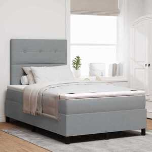 Imagine vidaXL Pat cu arcuri cu benzi LED Gri deschis 120 x 190 cm țesătură