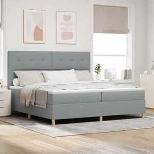 Imagine vidaXL Pat cu arc LED cu headboard Gri deschis 200 x 200 cm țesătură
