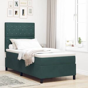 Imagine vidaXL Pat cu arc LED cu saltea Verde închis 90 x 190 cm Catifea