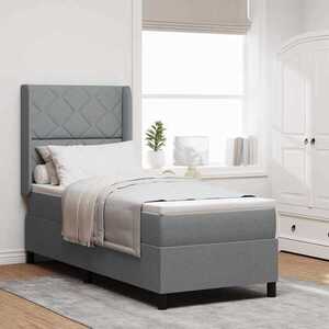 Imagine vidaXL Pat cu arc LED cu headboard Gri deschis 90 x 190 cm țesătură