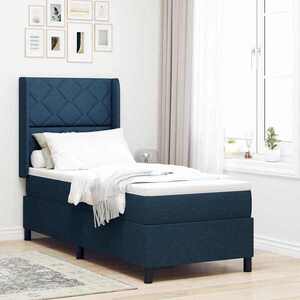 Imagine vidaXL Pat cu arc LED cu headboard albastru 90 x 190 cm țesătură
