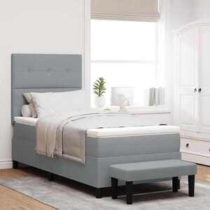 Imagine vidaXL Pat cu arcuri cu headboard Gri deschis 100 x 200 cm țesătură