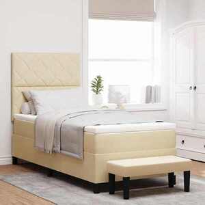 Imagine vidaXL Pat cu arcuri cu headboard Crem 90 x 190 cm țesătură