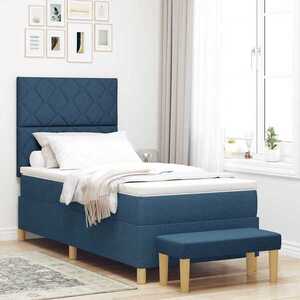 Imagine vidaXL Pat cu arcuri cu pernă albastru 200 x 90 cm țesătură