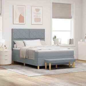 Imagine vidaXL Pat cu arcuri cu pernă Gri deschis 200 x 140 cm țesătură