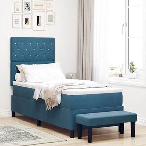 Imagine vidaXL Pat cu arcuri cu pernă Albastru închis 200 x 80 cm Catifea